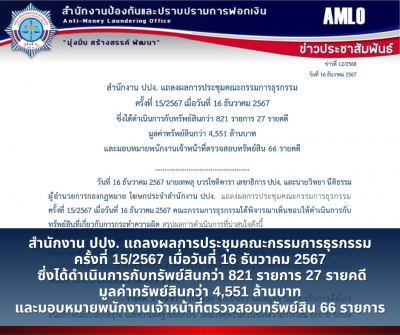 แถลงผลการประชุมคณะกรรมการธุรกรรม ครั้งที่ 15/2567